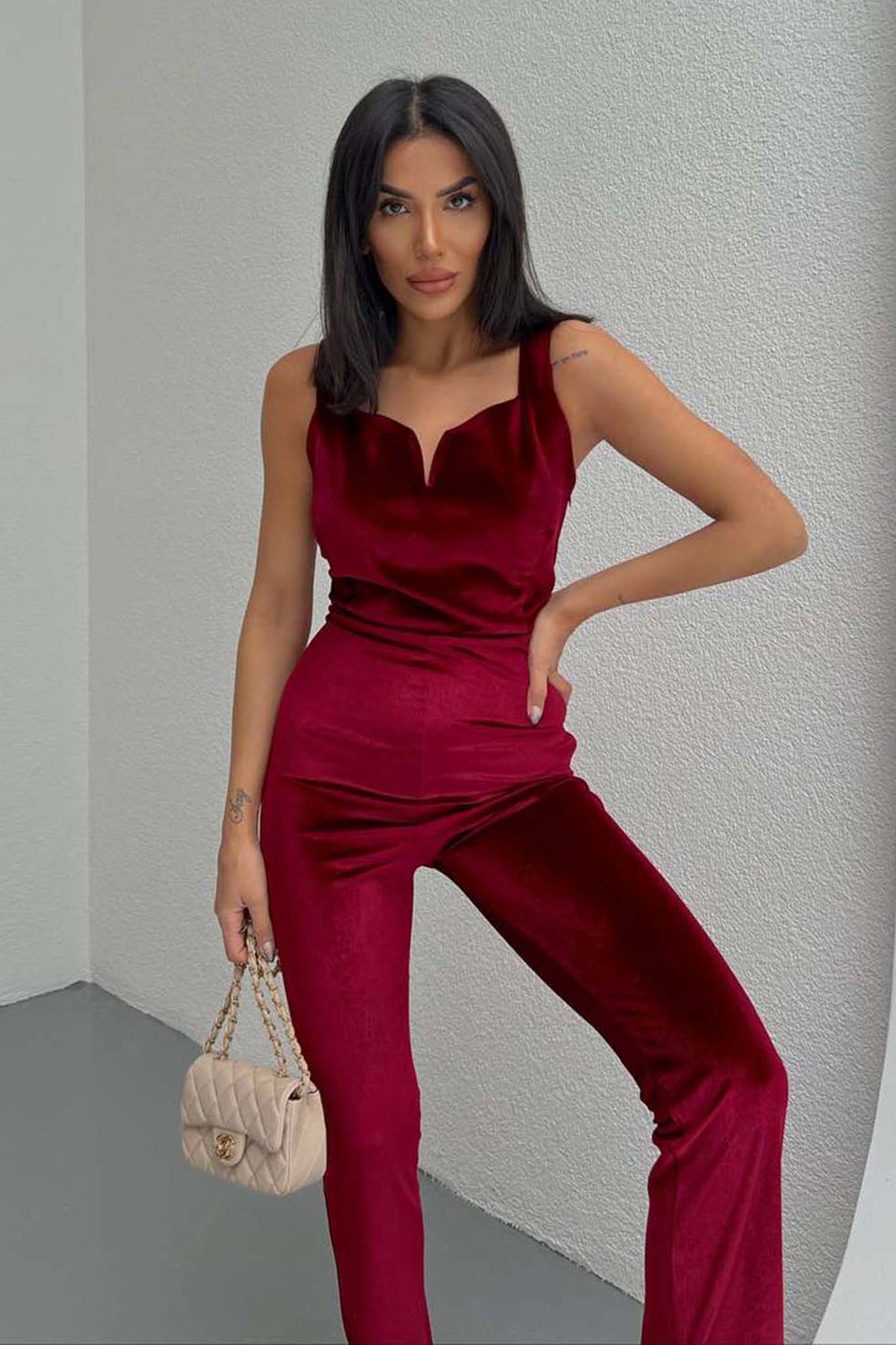 VELVET LOVE Cathlene ολόσωμη φόρμα μπορντό