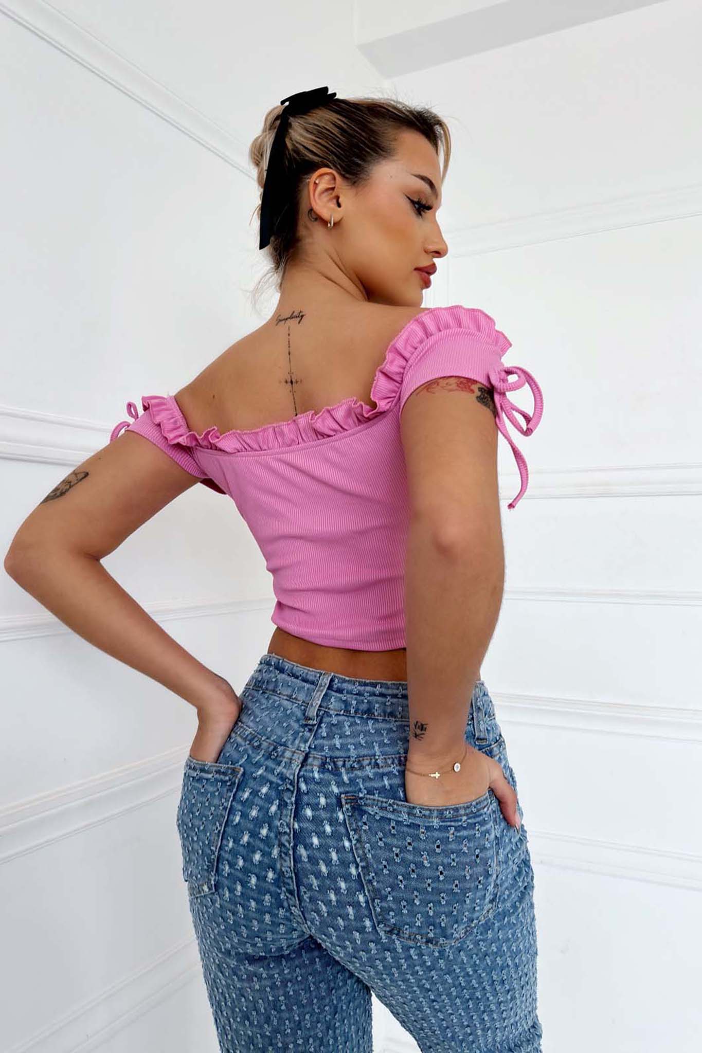 CROP ΤΟΠ Evelyn crop top ροζ