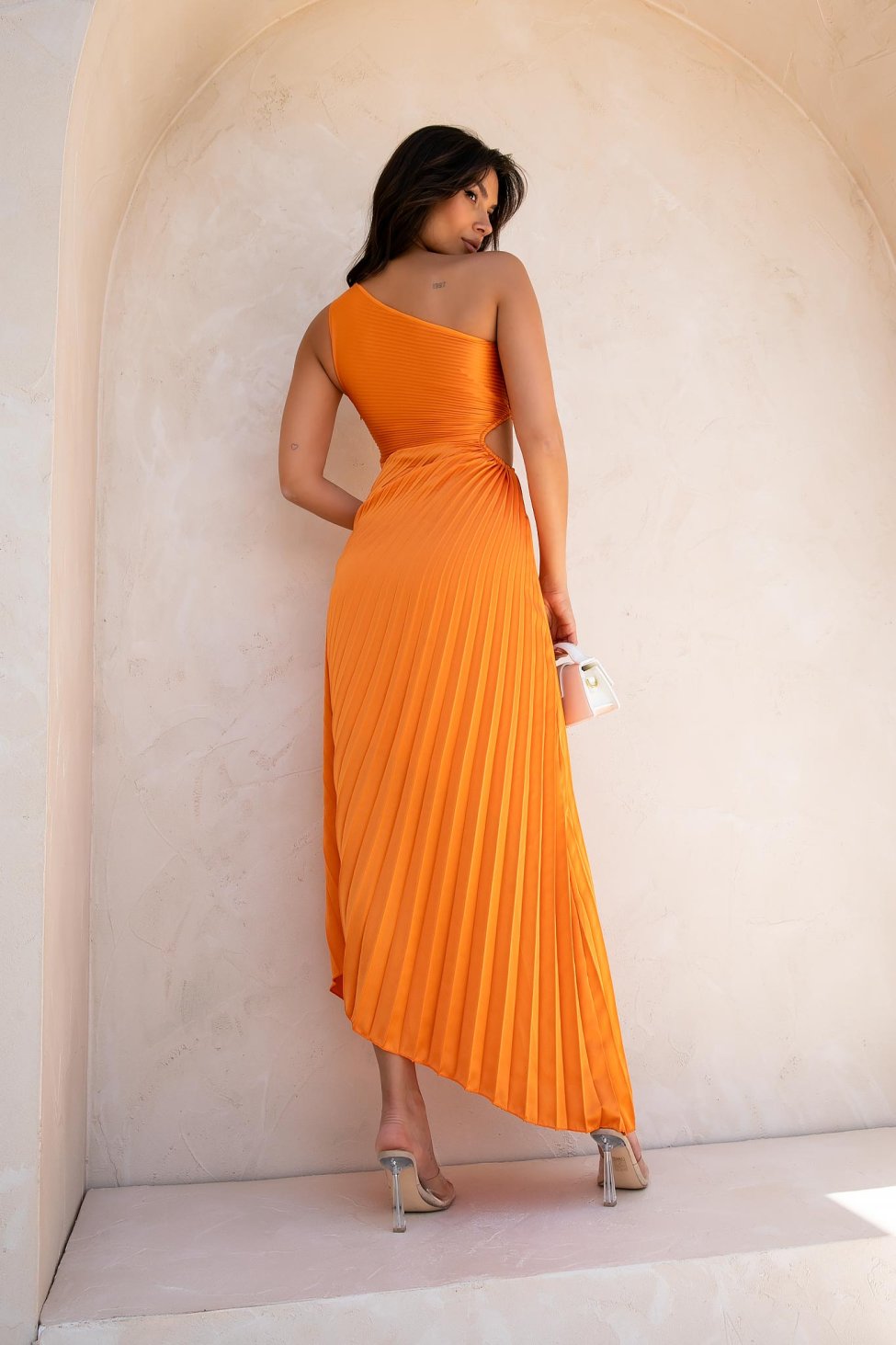Rozario maxi φόρεμα πλισέ με cut out πορτοκαλί