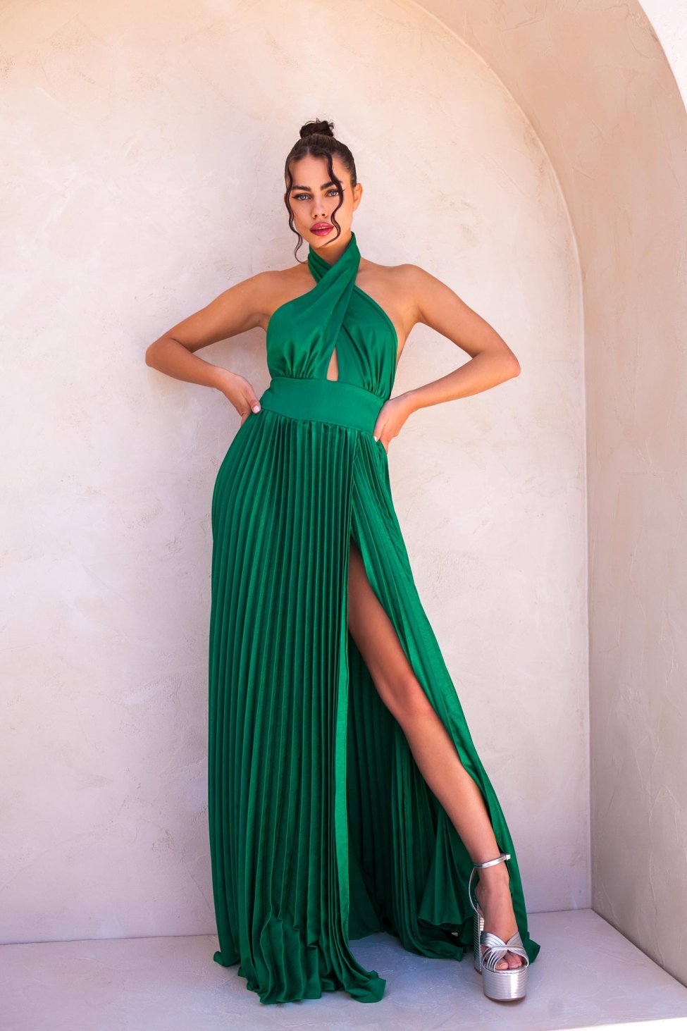 Calliope maxi φόρεμα πλισέ πράσινο