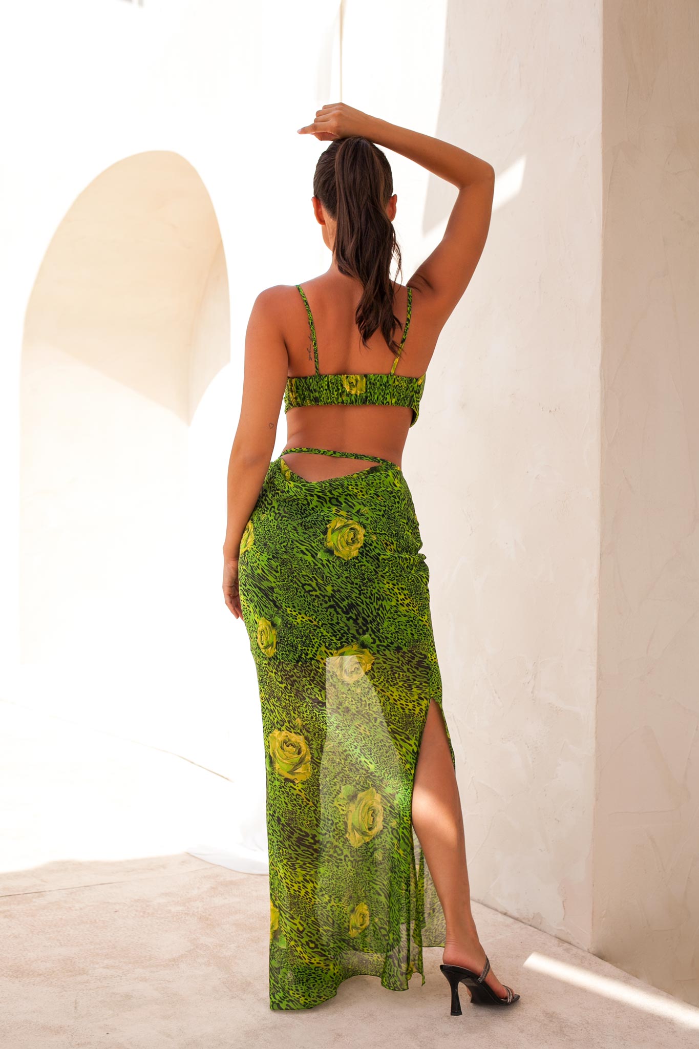 ΣΕΤ Naxos σετ τοπ - φούστα μουσελίνα φλοραλ με animal print πράσινο