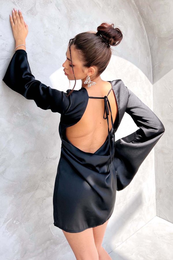 SALES Mainstream μίνι φόρεμα εξώπλατο με όψη σατέν μαύρο