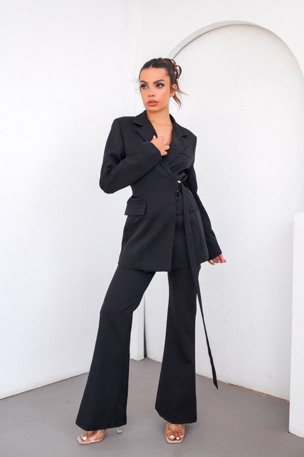 ΣΕΤ Xara σετ σακάκι-παντελόνι με μεταλλική λεπτομέρεια μαύρο