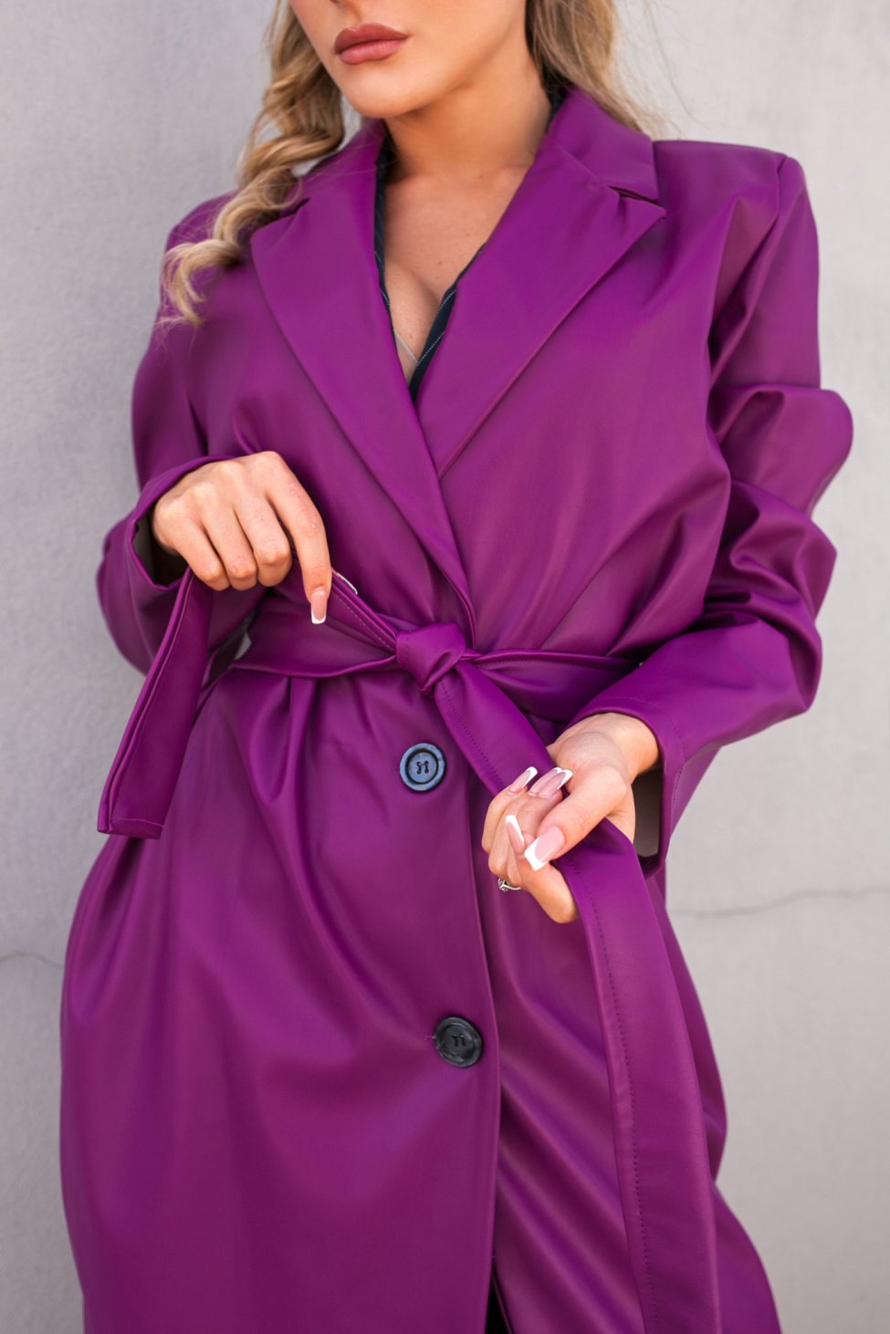 Anais μακρία καπαρντίνα από οικολογικό δέρμα magenta