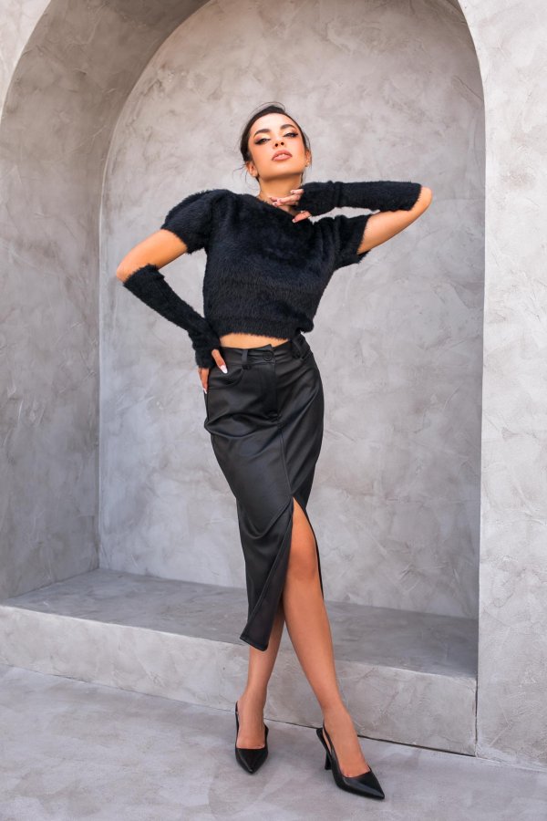 SALES Create μίντι φούστα από οικολογικό δέρμα μαύρο