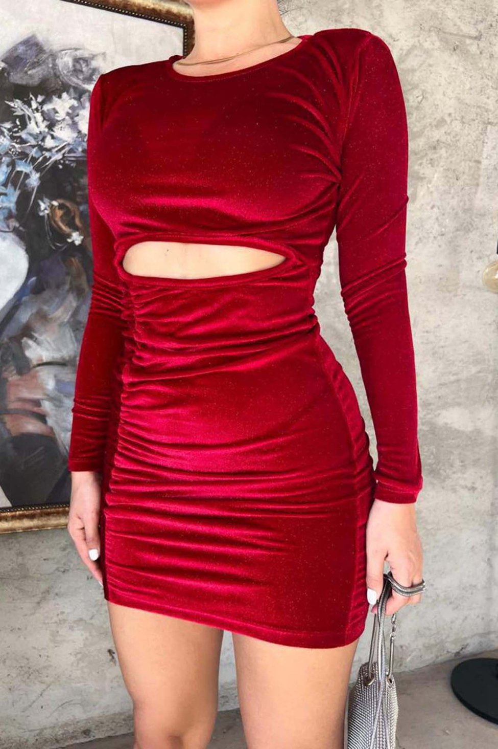 Fabian μίνι φόρεμα βελούδινο cut out κόκκινο