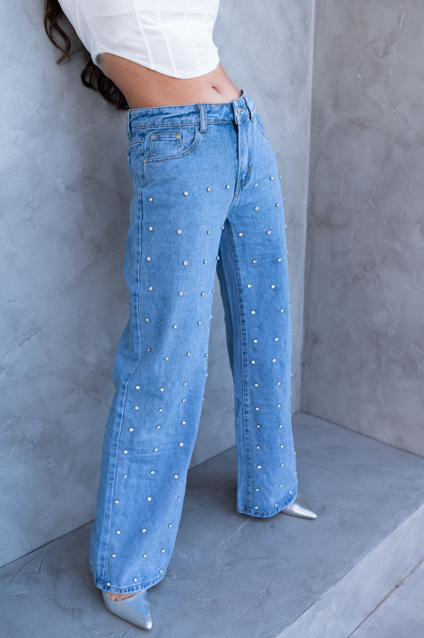 DENIM LOVERS Rocket τζιν παντελόνι με τρουκς strass μπλε