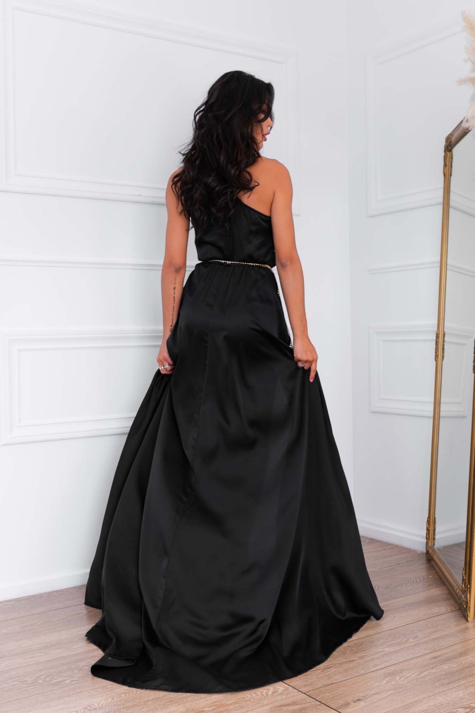 Zenna μακρύ φόρεμα με όψη σατέν μαύρο