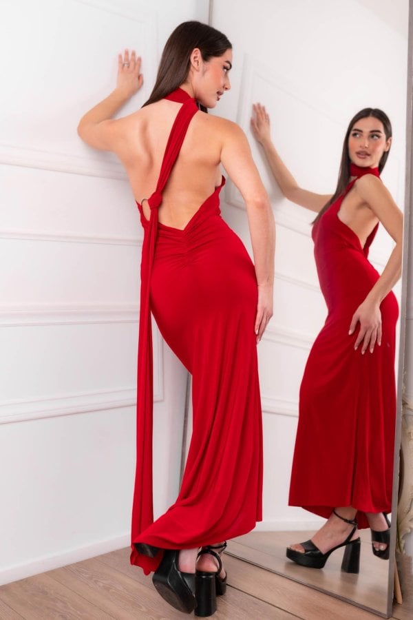 ΒΡΑΔΙΝΑ ΦΟΡΕΜΑΤΑ Beretta μακρύ εξώπλατο φόρεμα κόκκινο