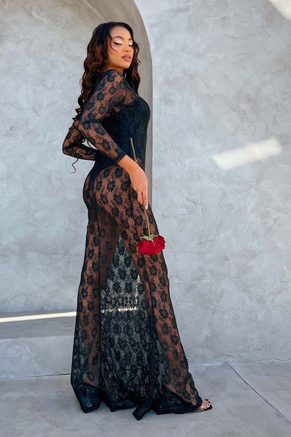 BEST SELLERS Berna μακρύ φόρεμα δαντέλα μαύρο