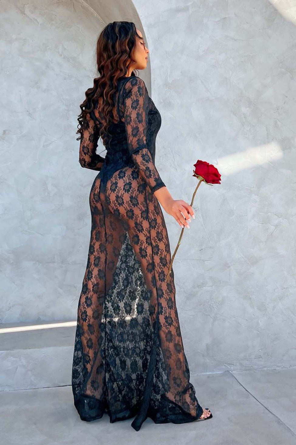 Berna μακρύ φόρεμα δαντέλα μαύρο