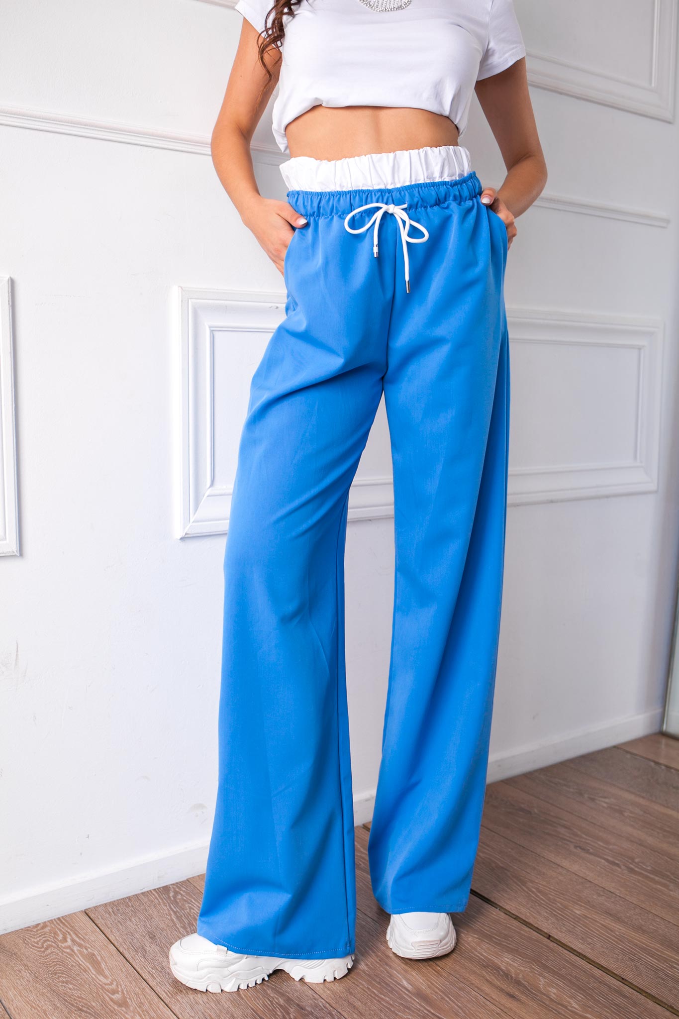 SALES Bouquel παντελόνι με κορδόνι στη μέση γαλάζιο