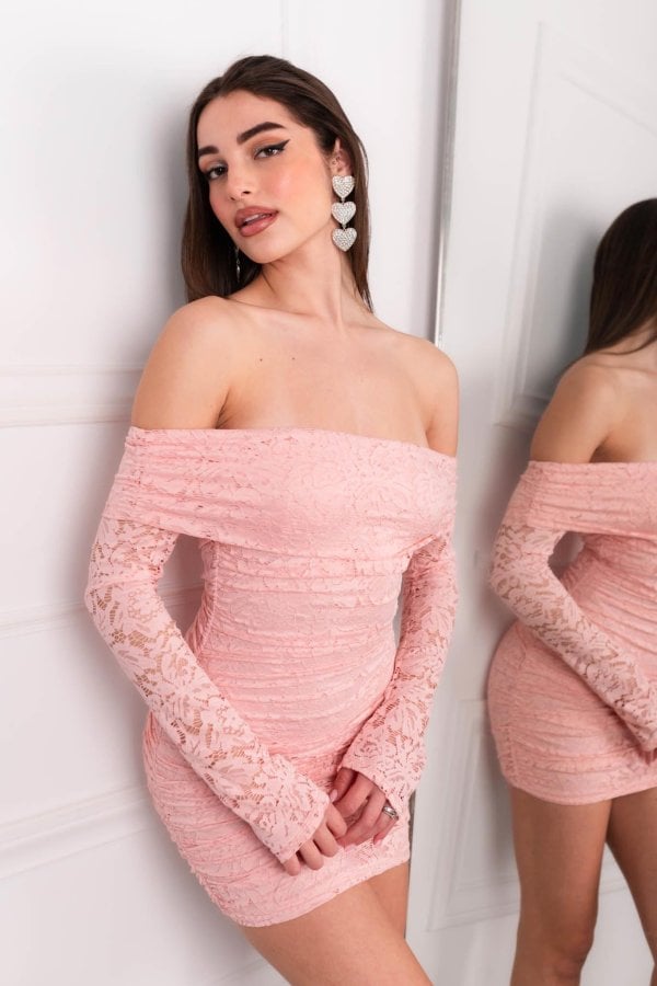 ΦΟΡΕΜΑΤΑ Cake μίνι φόρεμα με δαντέλα ροζ