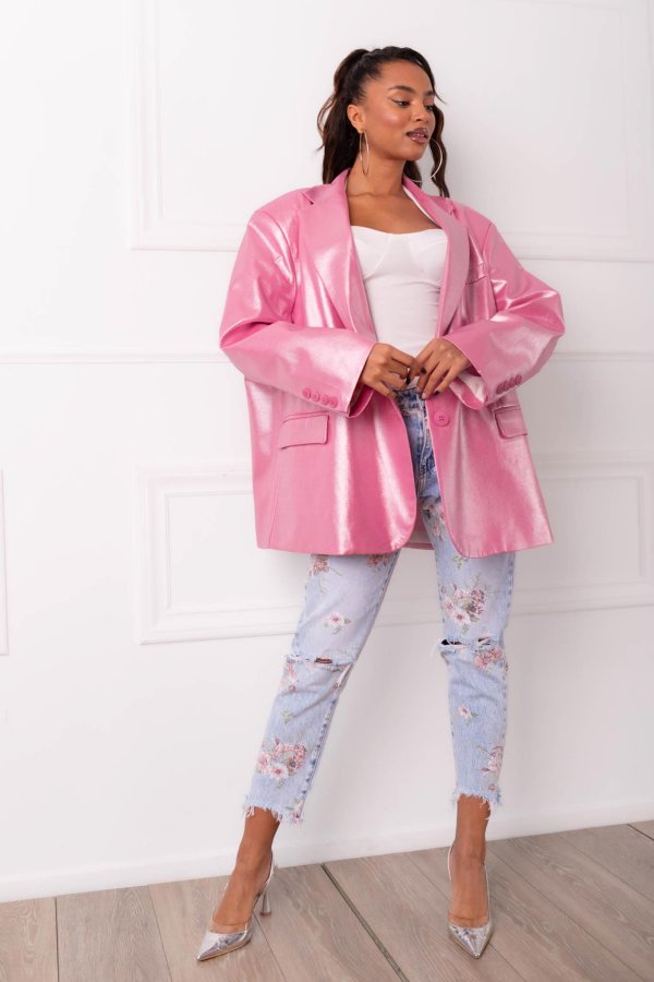 ΠΑΝΩΦΟΡΙΑ Chira σακάκι over size με γυαλιστερή όψη ροζ