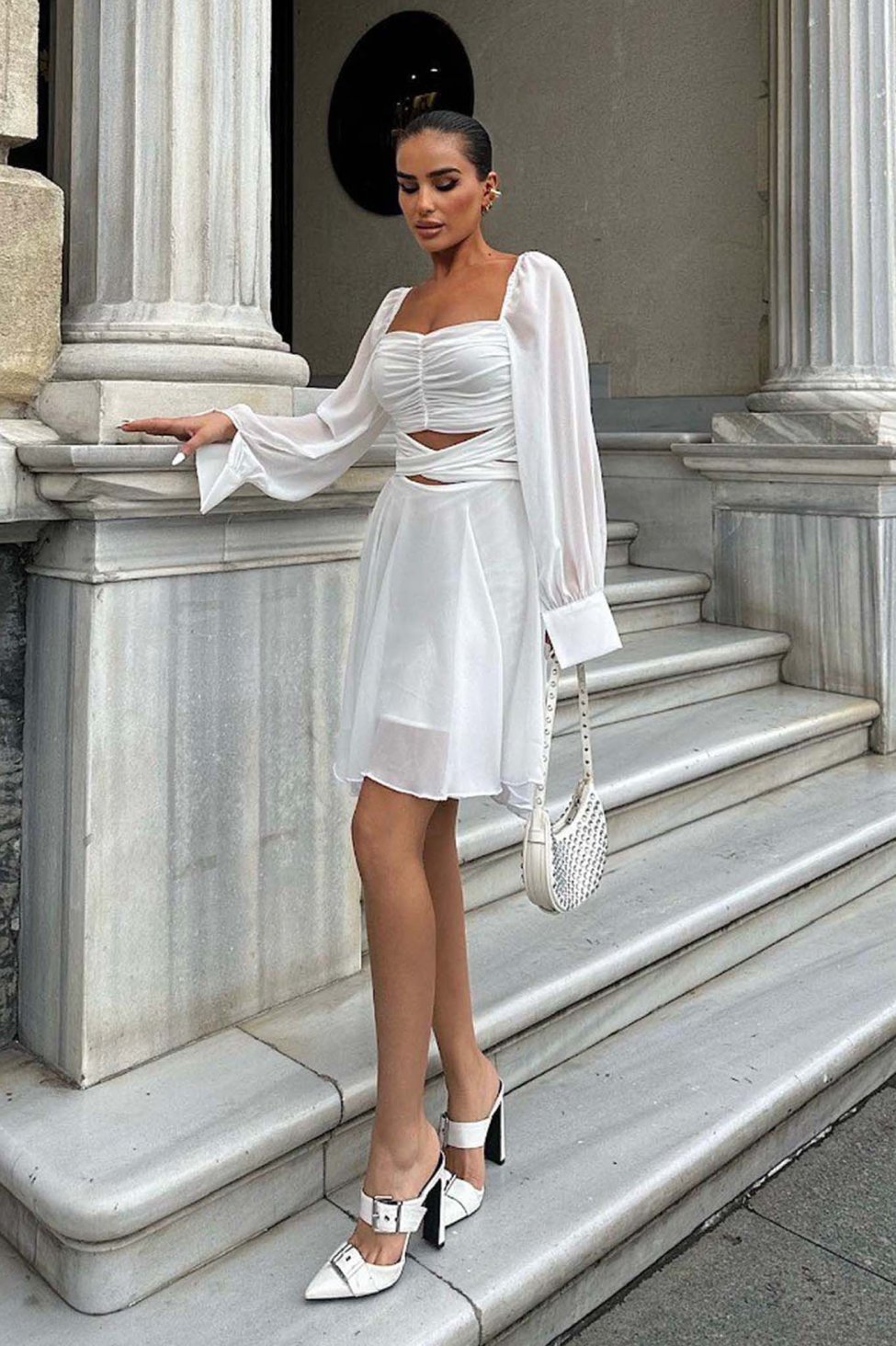 Miao μίνι φόρεμα κλος cut out λευκό