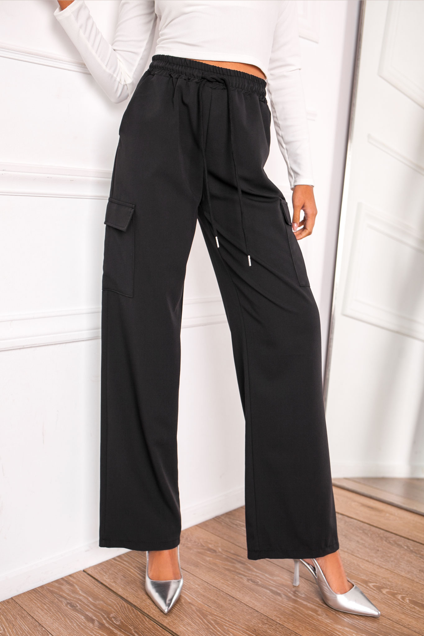 SALES Perry παντελόνι με λάστιχο στη μέση μαύρο