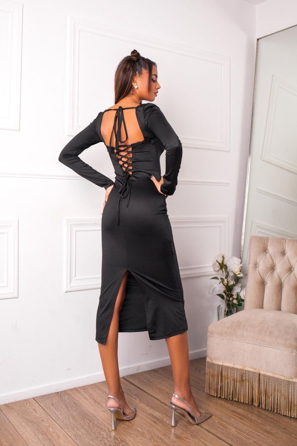 ΦΟΡΕΜΑΤΑ Priscilla μίντι φόρεμα με χιαστή πλάτη μαύρο