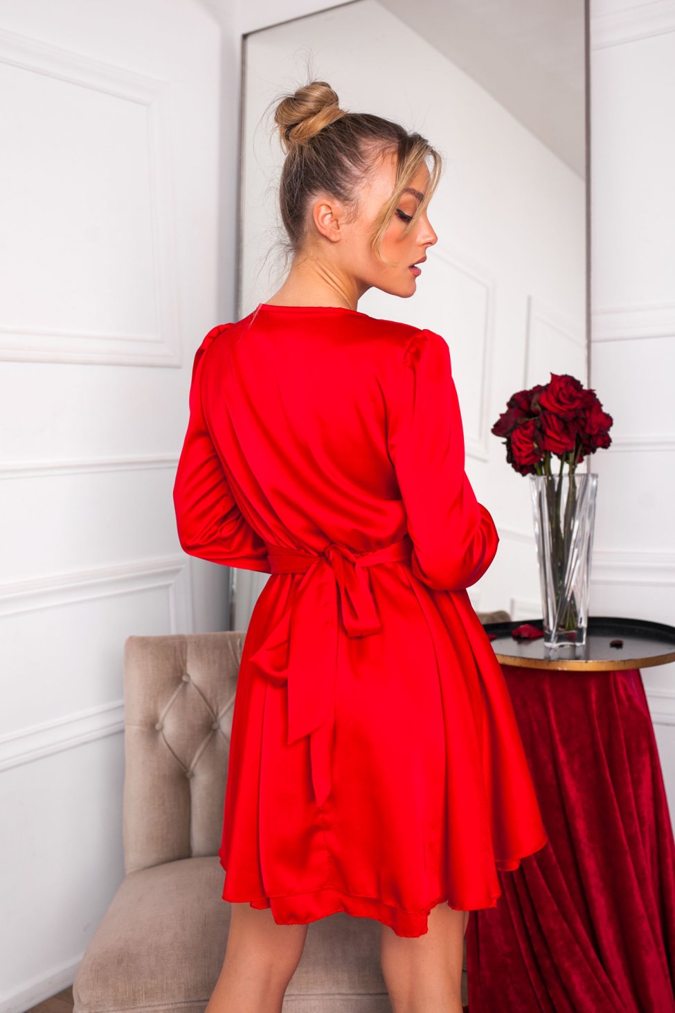 Tilda μίνι φόρεμα κλος με όψη σατέν κόκκινο