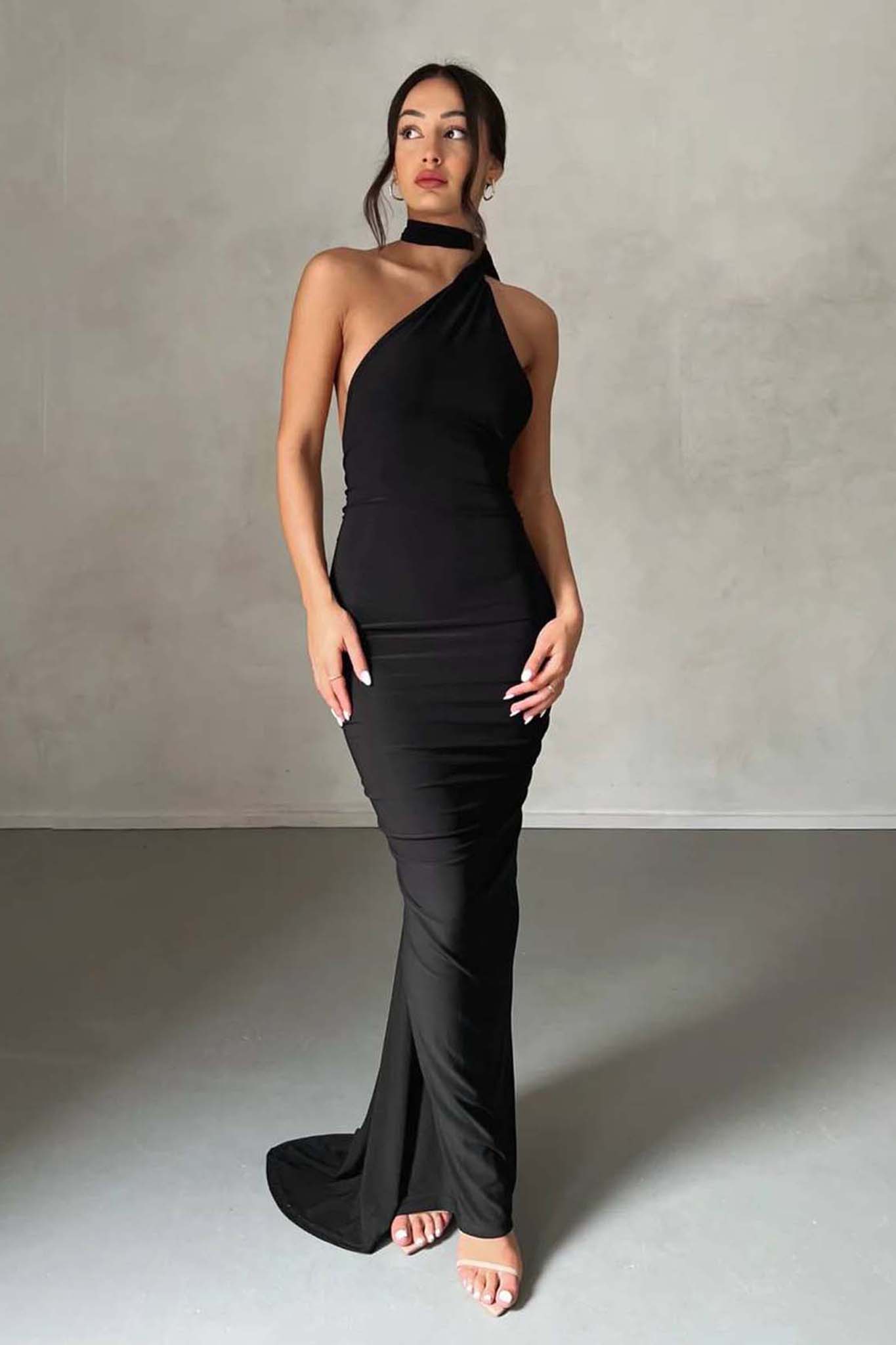 ΝΕΕΣ ΑΦΙΞΕΙΣ Beretta μακρύ εξώπλατο φόρεμα μαύρο