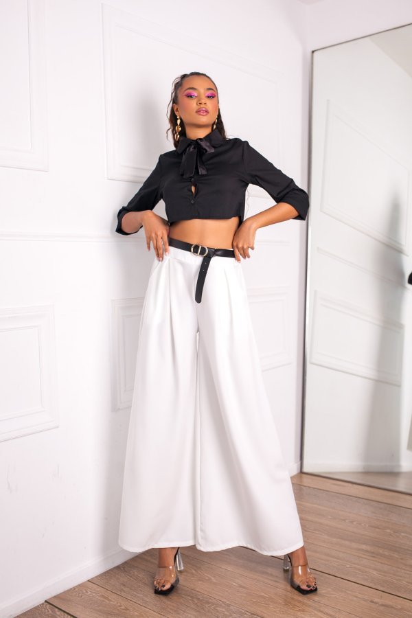 SALES Elysee υφασμάτινο παντελόνι με ζώνη λευκό