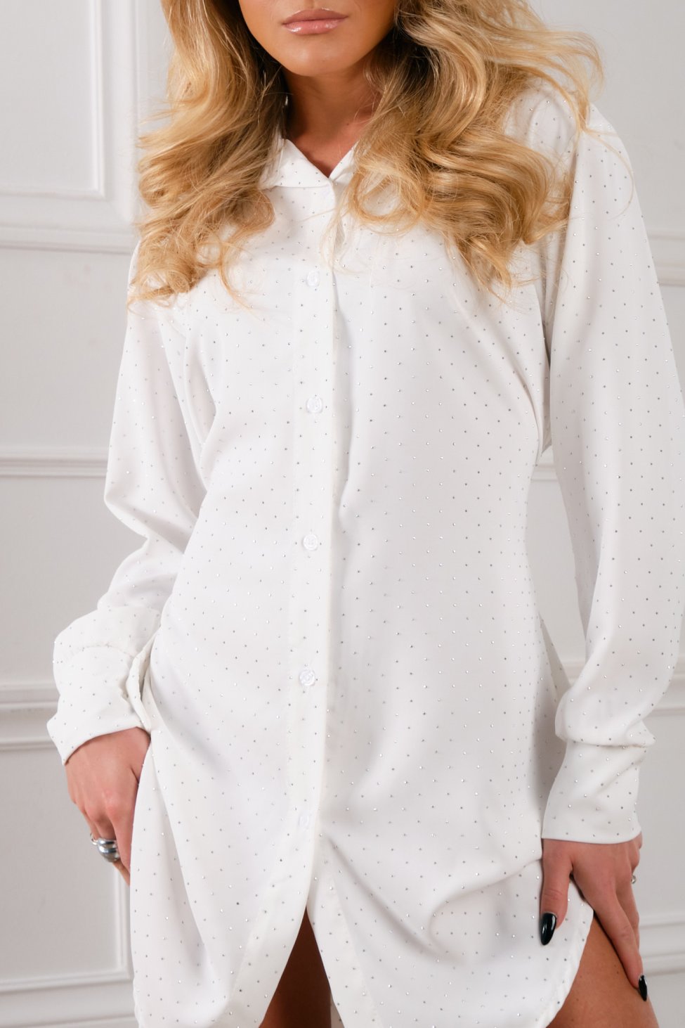 Heaven μίνι φόρεμα-πουκάμισο με τρουκς λευκό