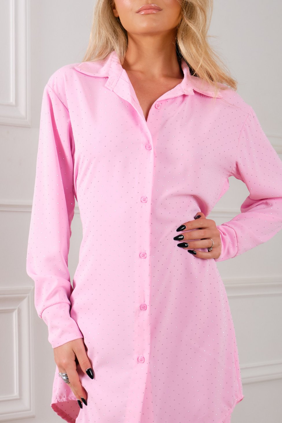 Heaven μίνι φόρεμα-πουκάμισο με τρουκς ροζ