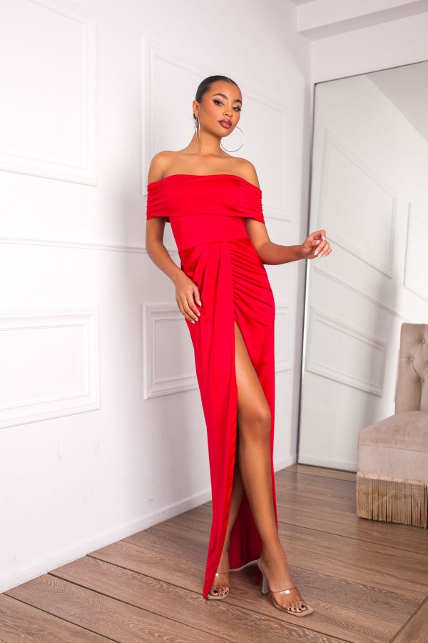 Holmes μακρύ φόρεμα με όψη σατέν κόκκινο
