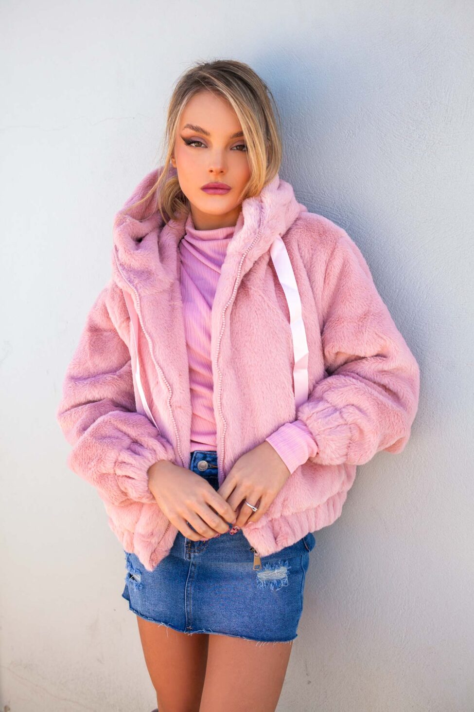 Joanna jacket από οικολογική γούνα σομόν
