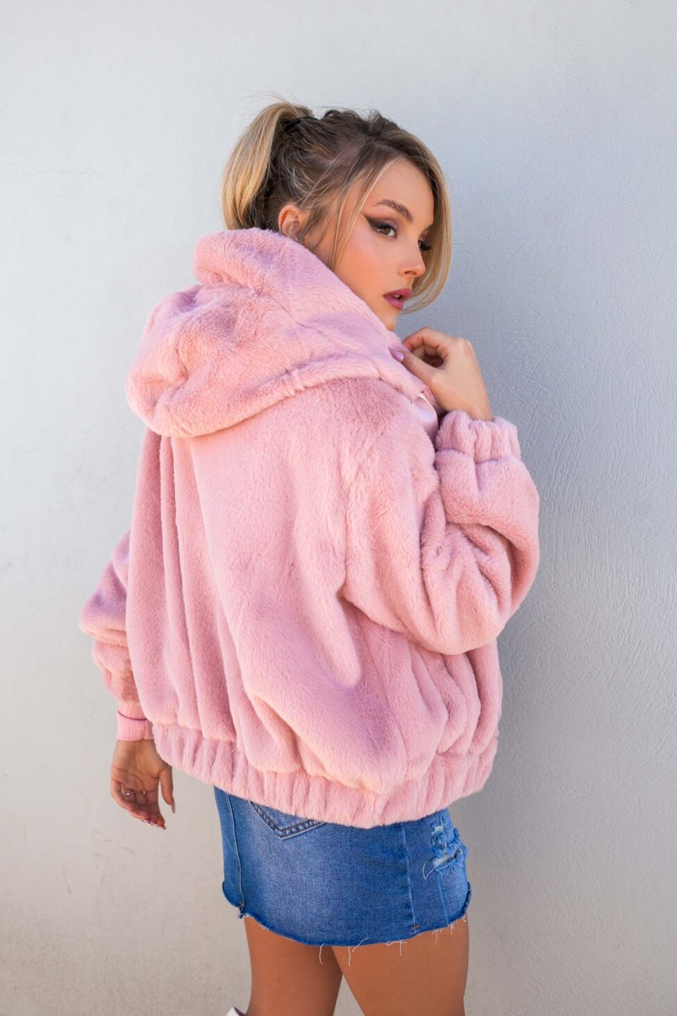Joanna jacket από οικολογική γούνα σομόν