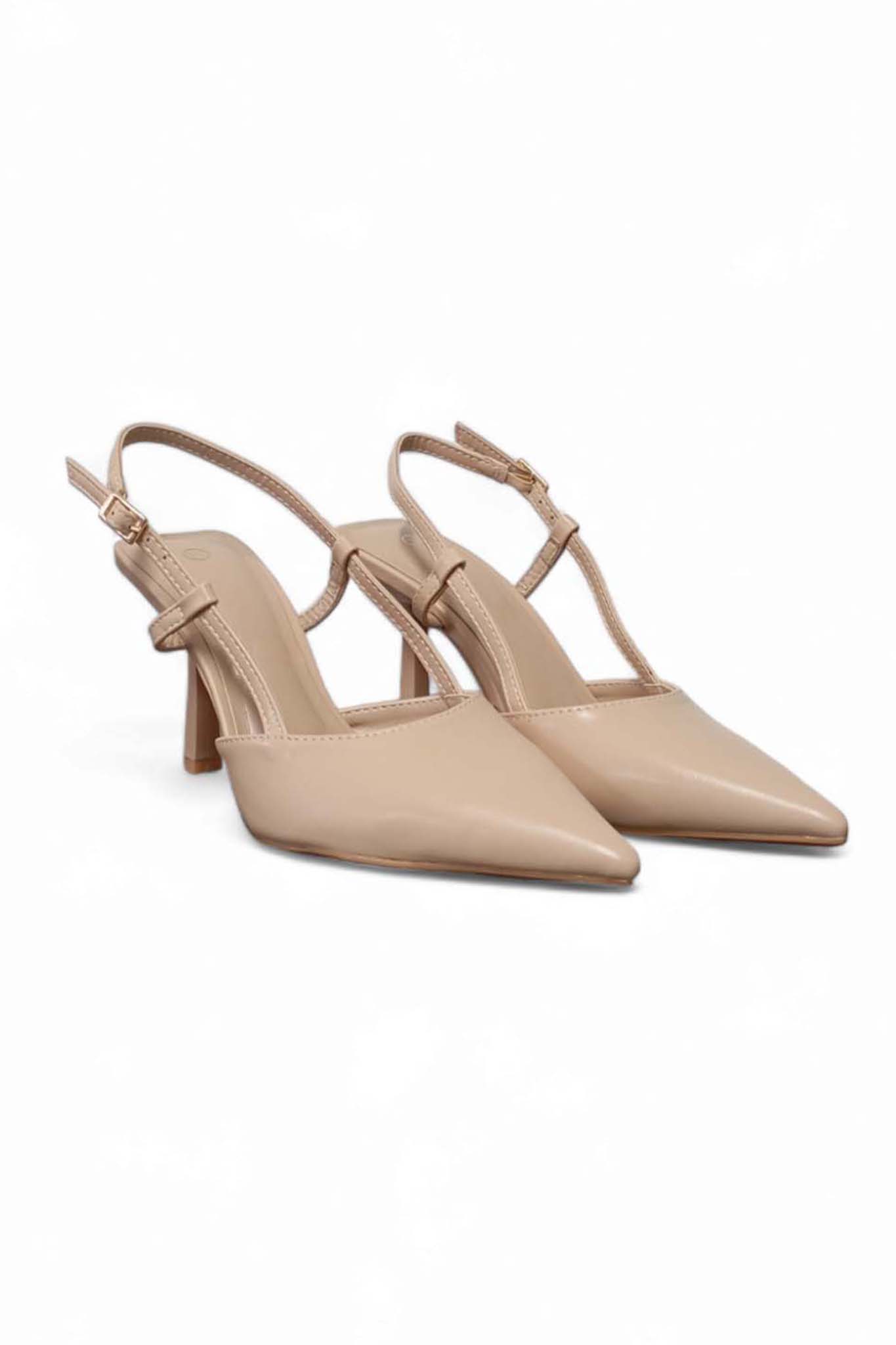 ΝΕΑ ΠΑΠΟΥΤΣΙΑ Middle γόβες slingback από οικολογικό δέρμα μπεζ