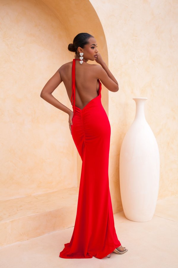 ΓΑΜΟΣ / ΒΑΠΤΙΣΗ Selene μακρύ φόρεμα εξώπλατο κόκκινο