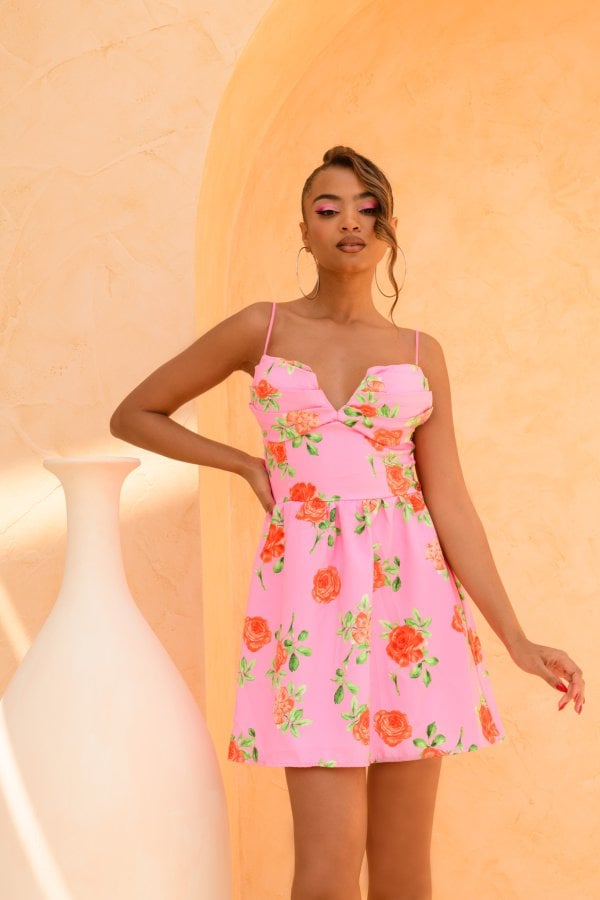 BEST SELLERS Christiana μίνι φόρεμα φλοράλ ροζ
