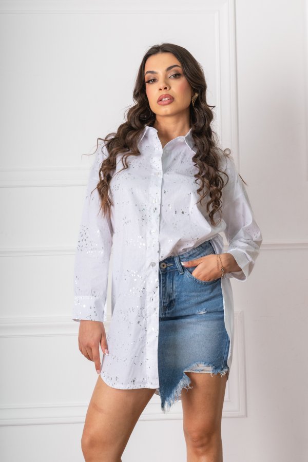 ΓΥΝΑΙΚΕΙΑ ΡΟΥΧΑ Complete πουκάμισο με foil στάμπες λευκό