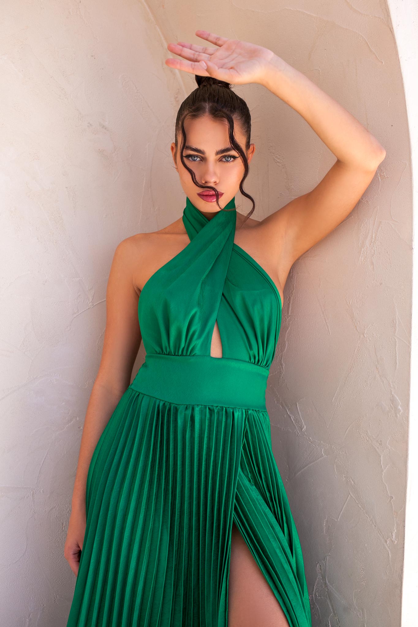 ΜΑΞΙ ΦΟΡΕΜΑΤΑ Isabella μάξι φόρεμα πλισέ με όψη σατέν πράσινο