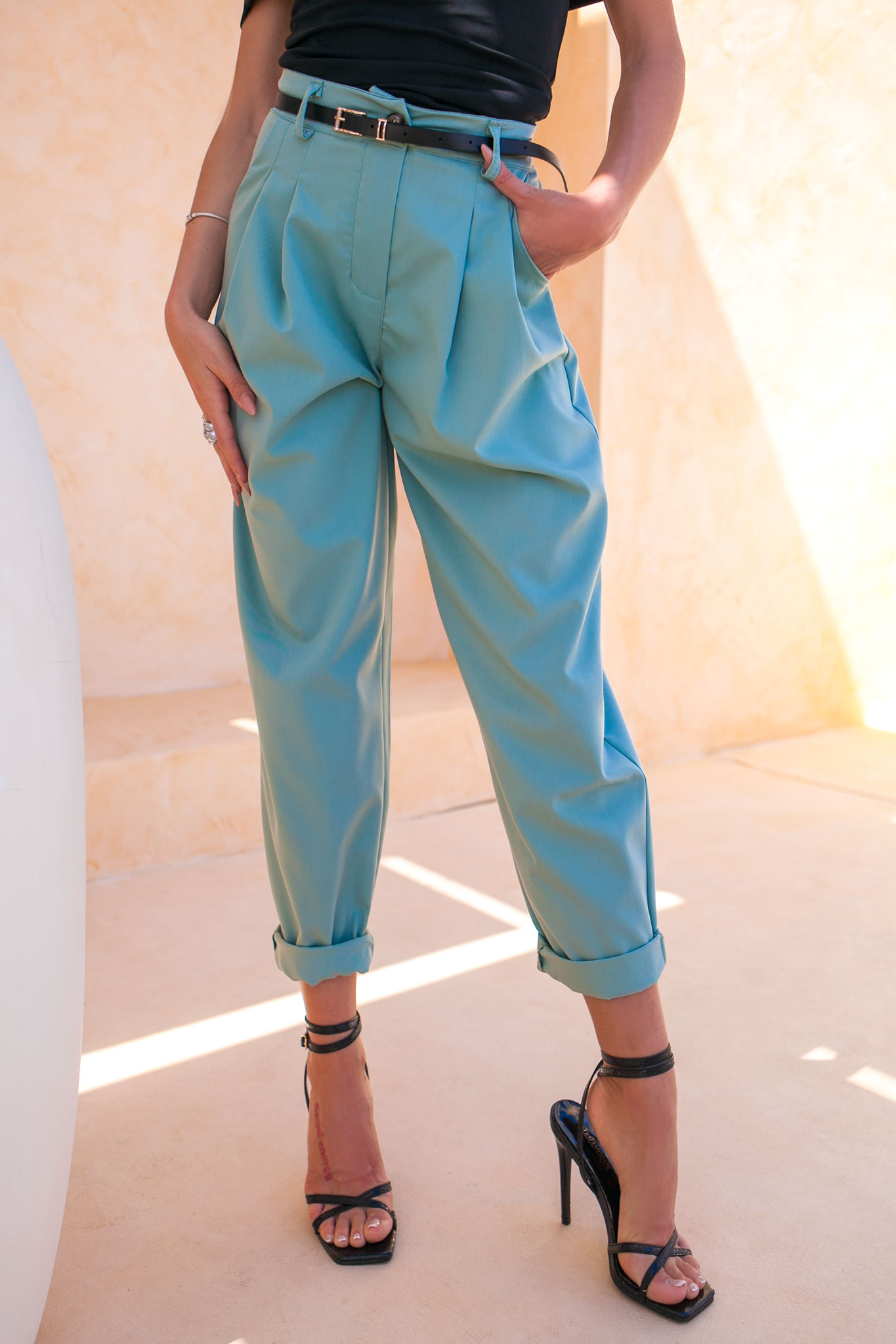 SALES Macaria παντελόνι υφασμάτινο με ζωνάκι βεραμάν