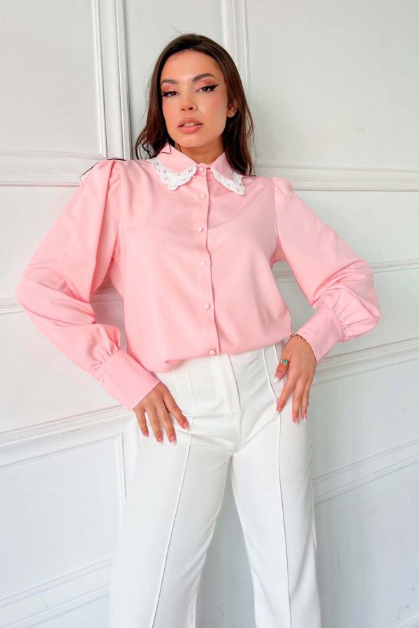Maryam πουκάμισο με δαντέλα ροζ