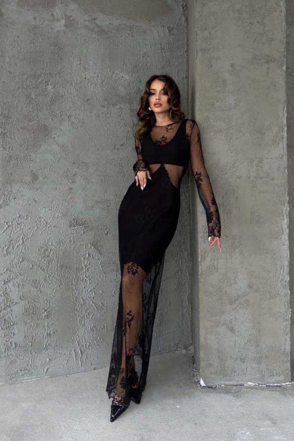 JOY OCCASION Rushmore μάξι φόρεμα διαφάνεια μαύρο