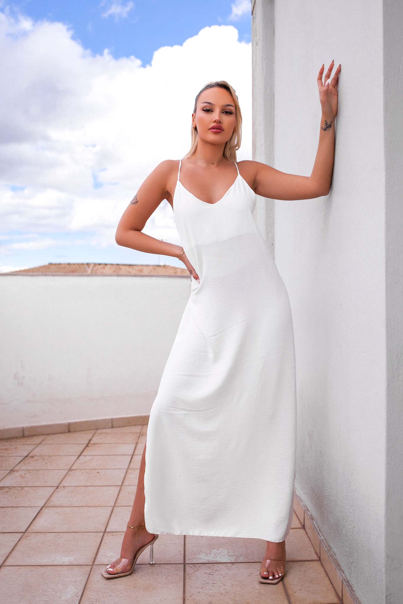 Settle μακρύ φόρεμα λευκό