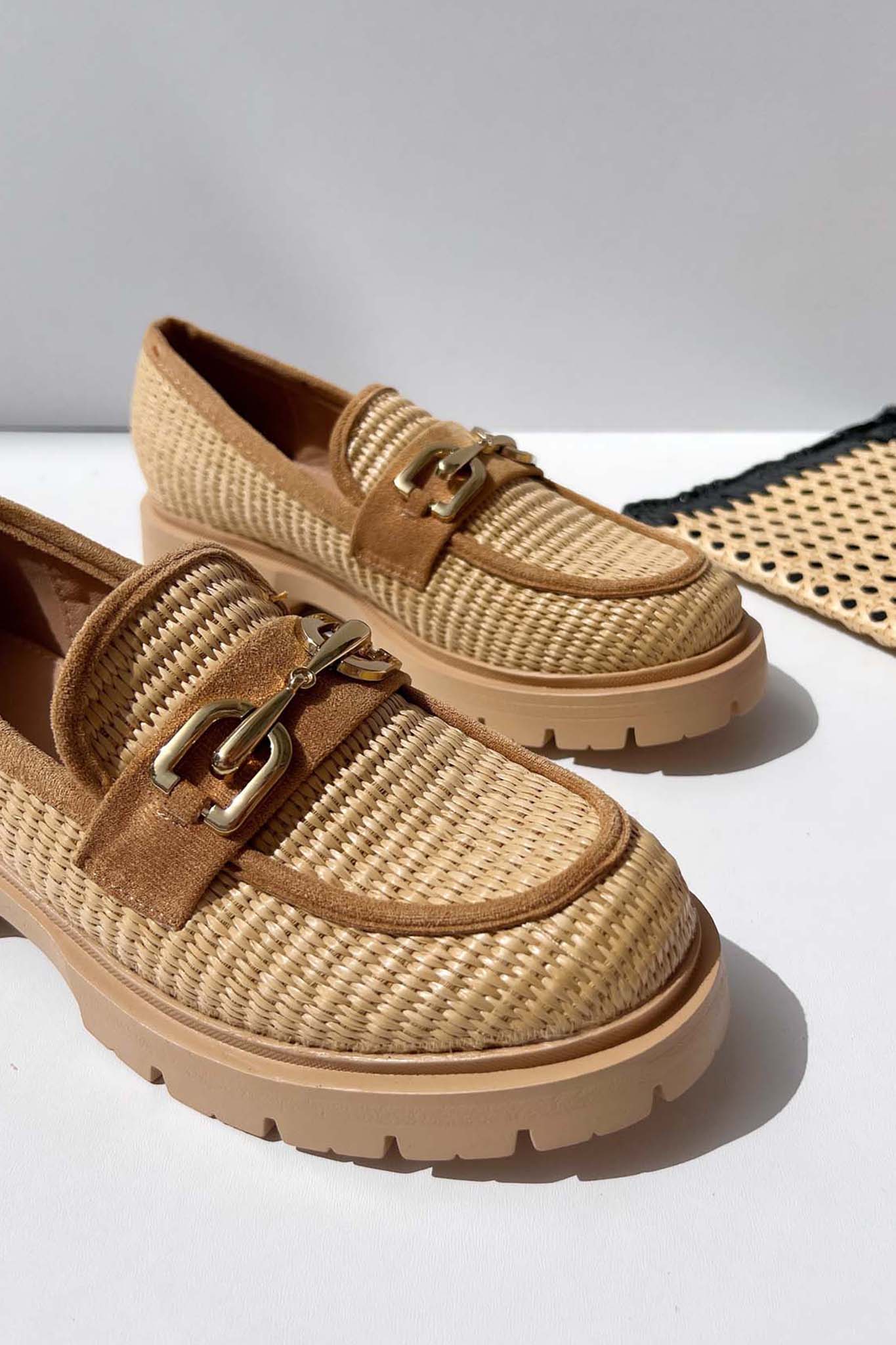 Loafers/Oxford Simmons loafrs με ψάθα μπεζ