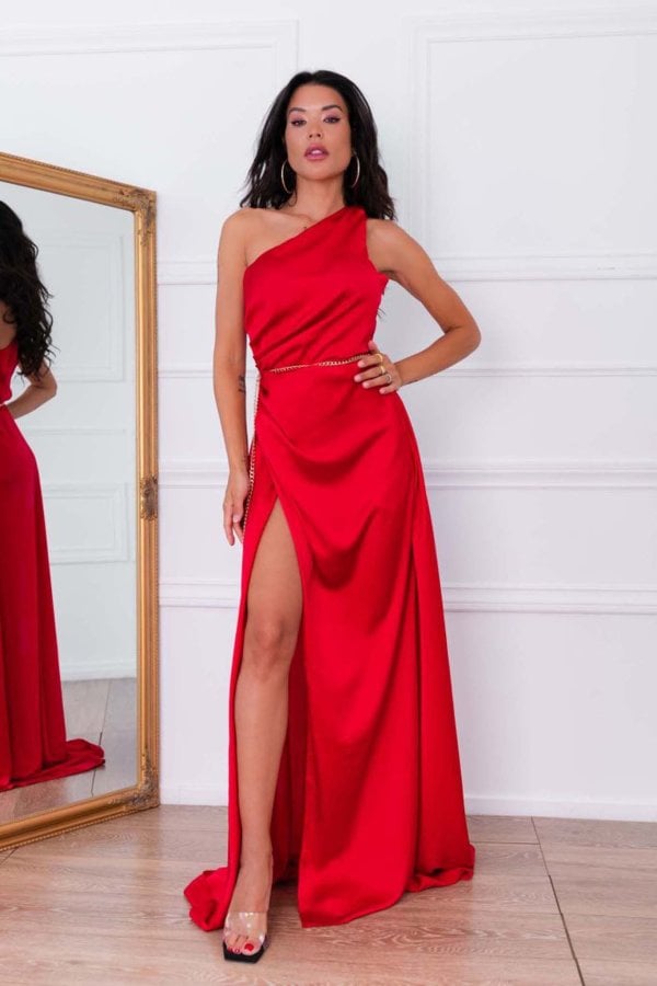 ΦΟΡΕΜΑΤΑ ΓΙΑ ΓΑΜΟ Zenna μακρύ φόρεμα με όψη σατέν κόκκινο