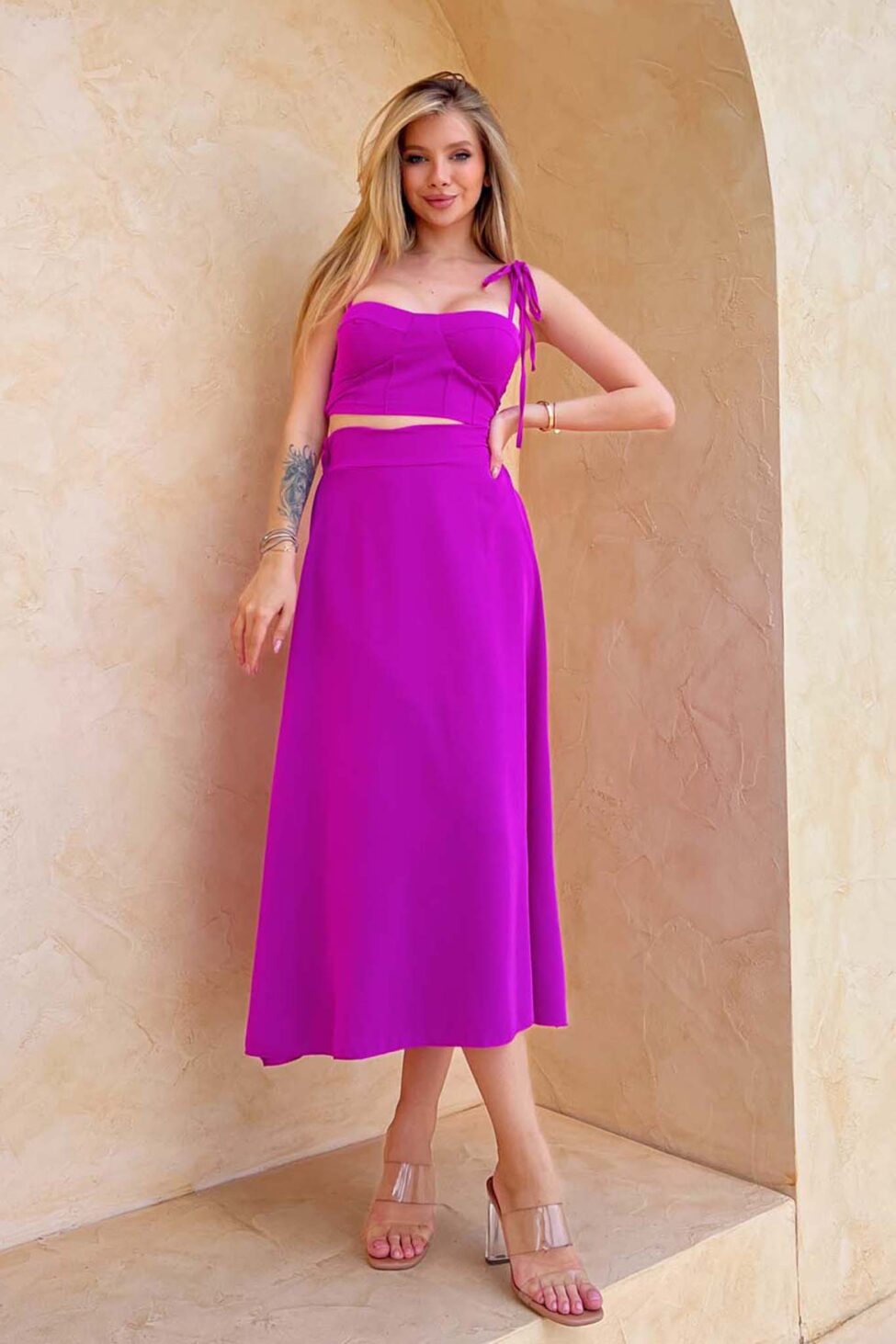 Deja Vu σετ τοπ-φούστα magenta - Image 4