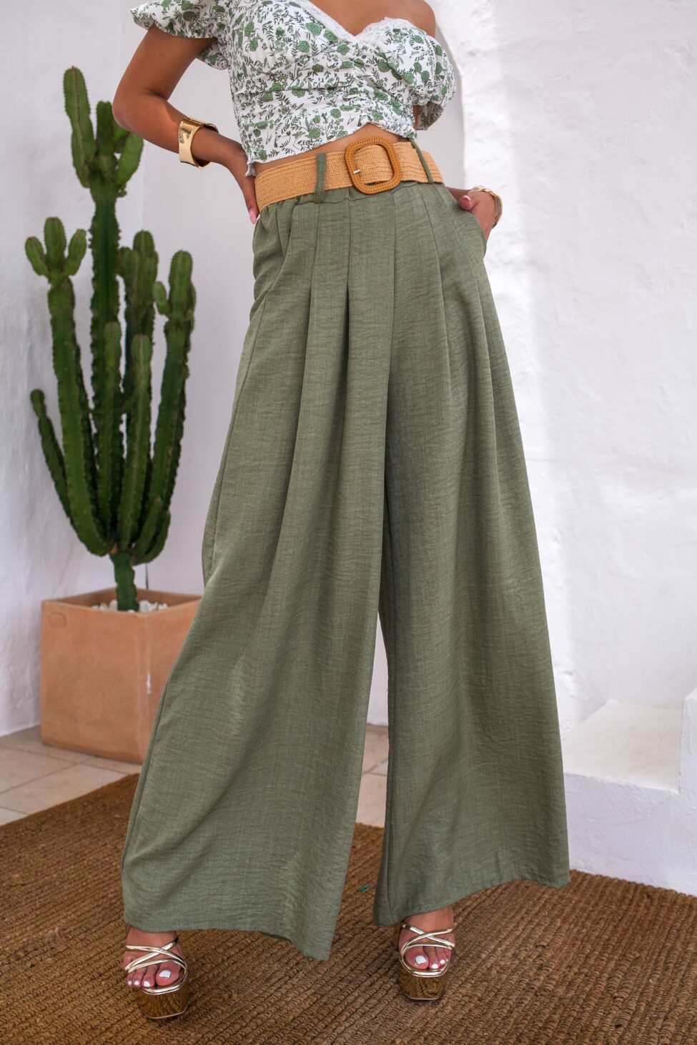 Ondina παντελόνσα με ζώνη λαδί - Image 2