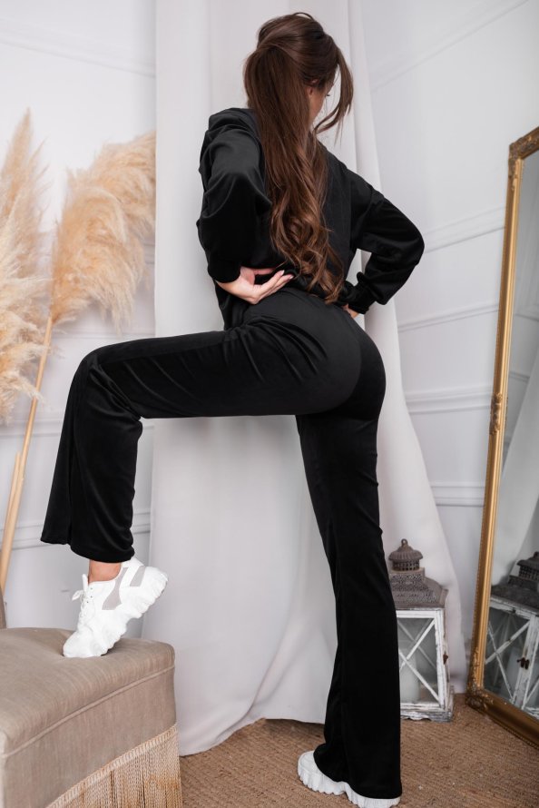 TRENDS Nuriam σετ μπλούζα-παντελόνι με βελούδινη υφή μαύρο