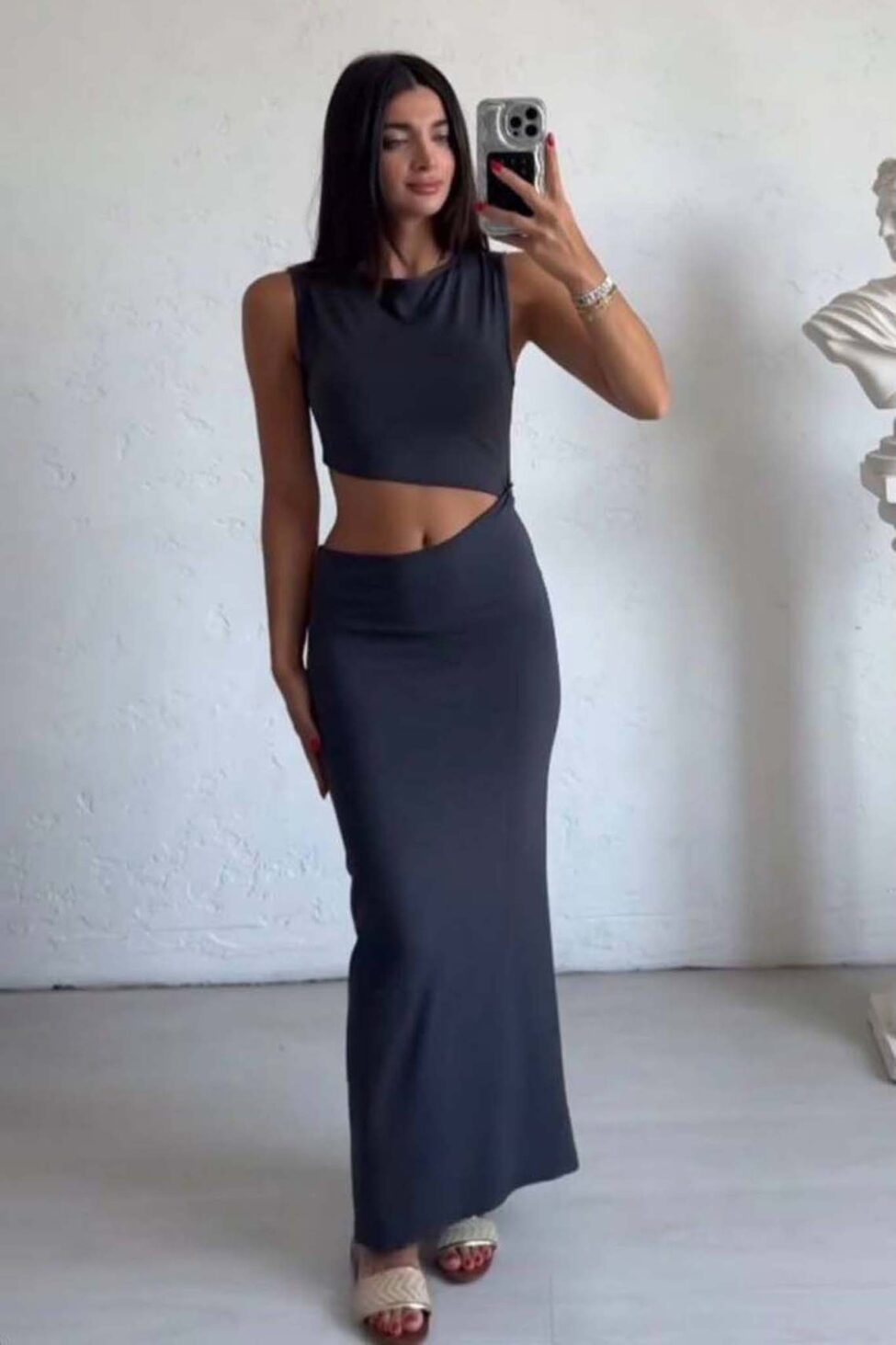 Tosca μακρυ φόρεμα cut out γκρι - Image 4