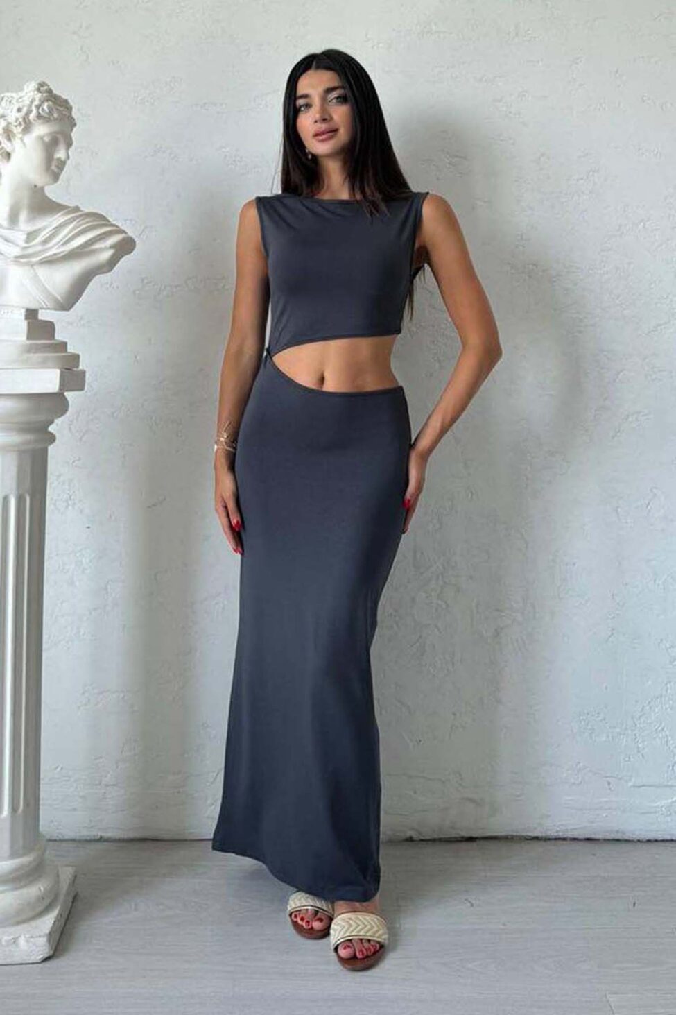 Tosca μακρυ φόρεμα cut out γκρι - Image 6
