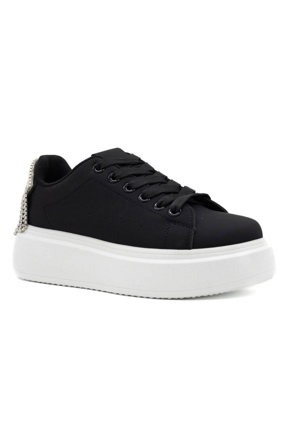 Adventure sneakers με στρας από οικολογικό δέρμα μαύρο