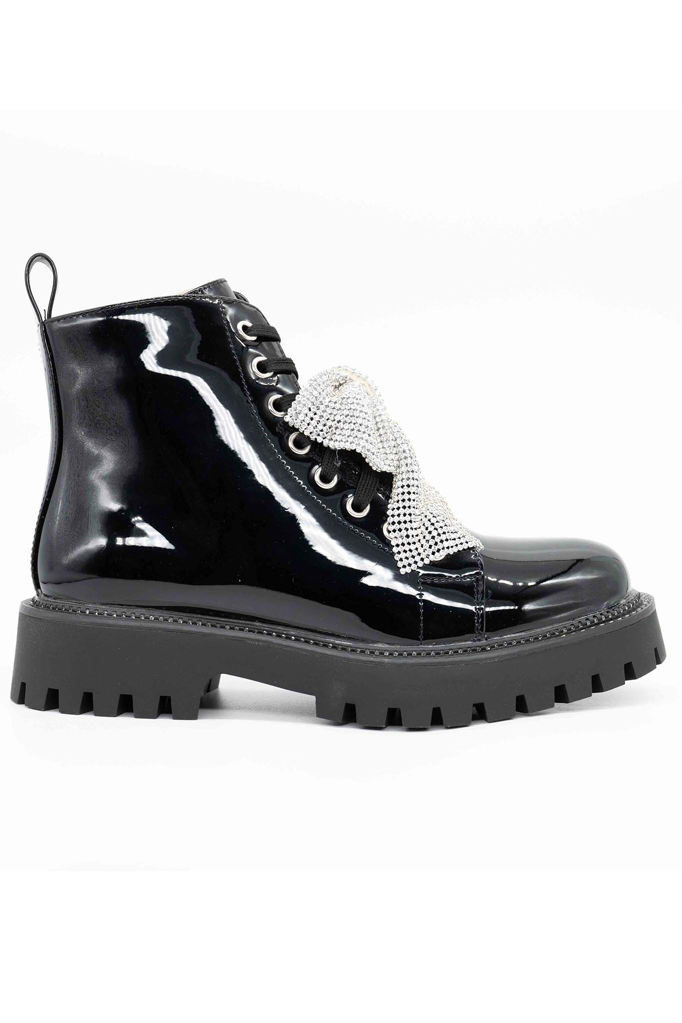 Drop μποτάκια με φιόγκο με strass από οικολογικό δέρμα μαύρο - Image 1