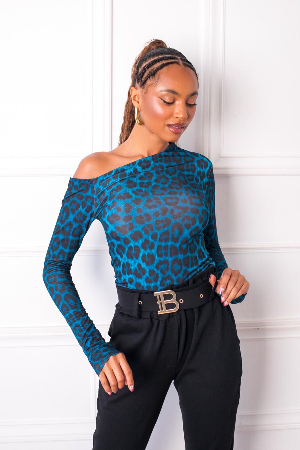 Extreme μπλούζα με animal print ελαστική πετρόλ