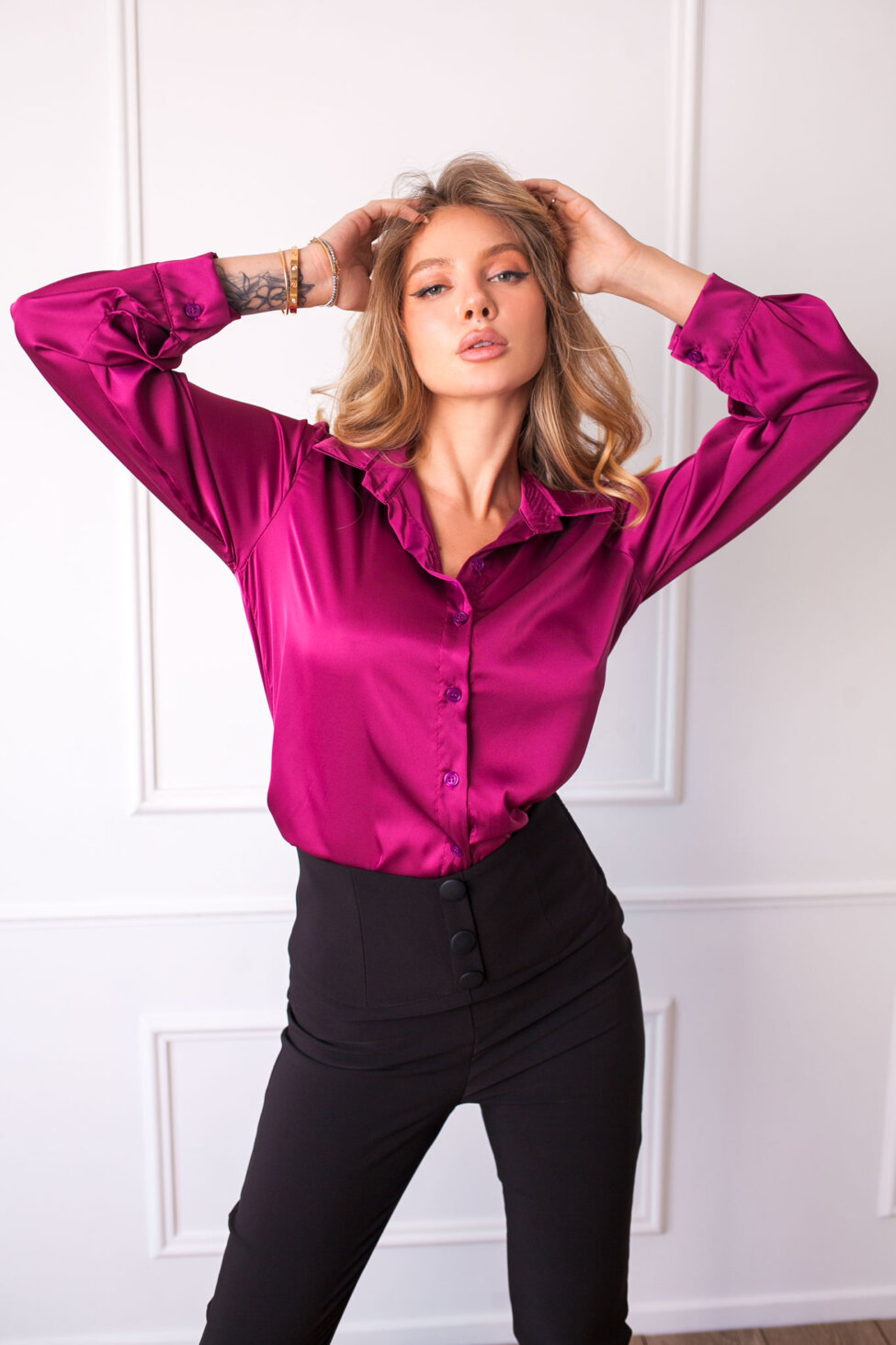Keira πουκάμισο με όψη σατέν magenta