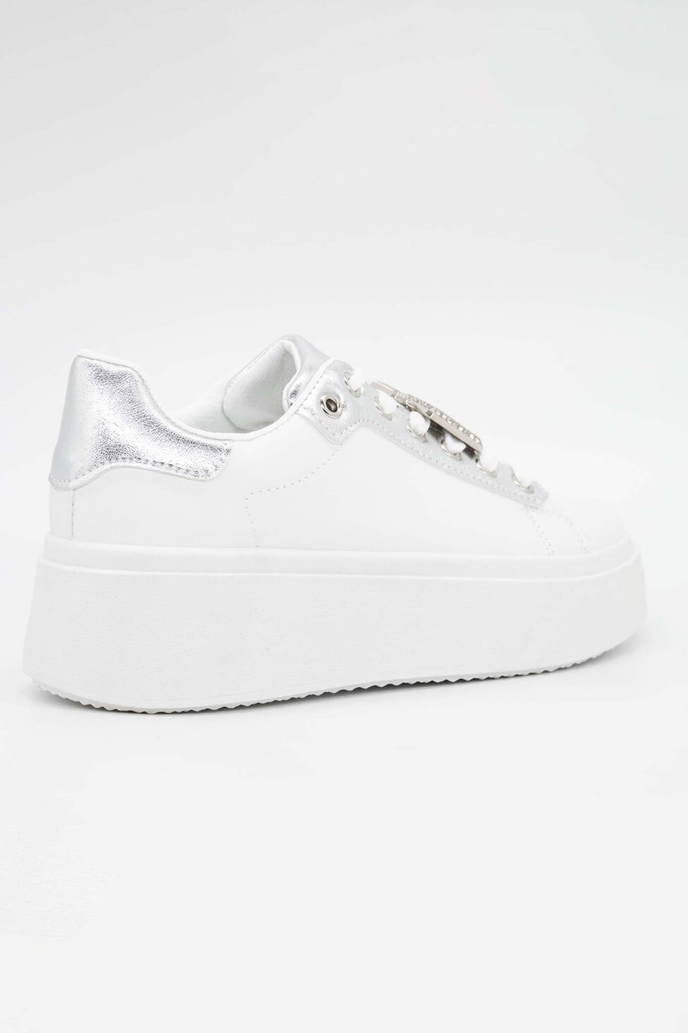 Text sneakers με strass από οικολογικό δέρμα ασημί